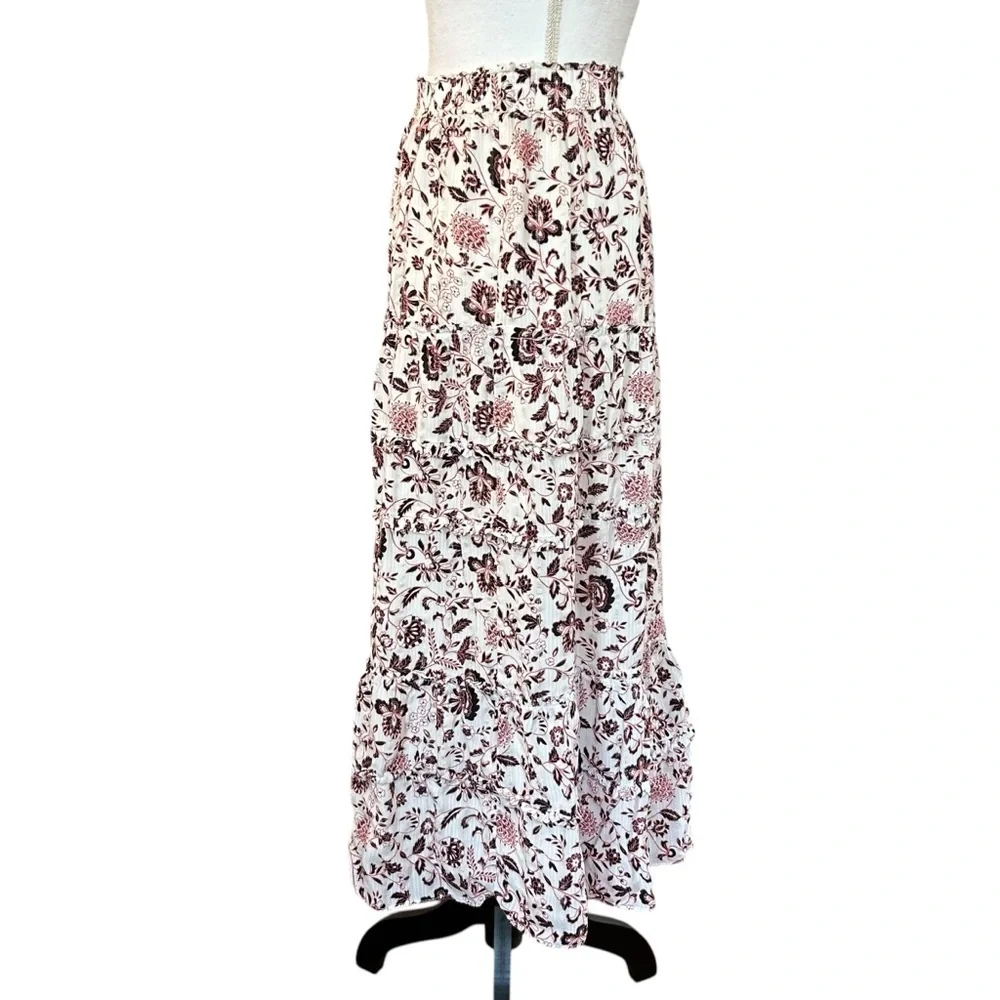 LOFT Shimmer Vine Tiered Maxi Skirt Women’s SZ XS in White Multicolor‎ Pretty
